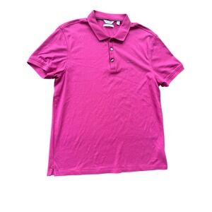 Calvin Klein Mens Liquid Touch Polo Shirt Magenta Pink Cotton Short Sleeve M